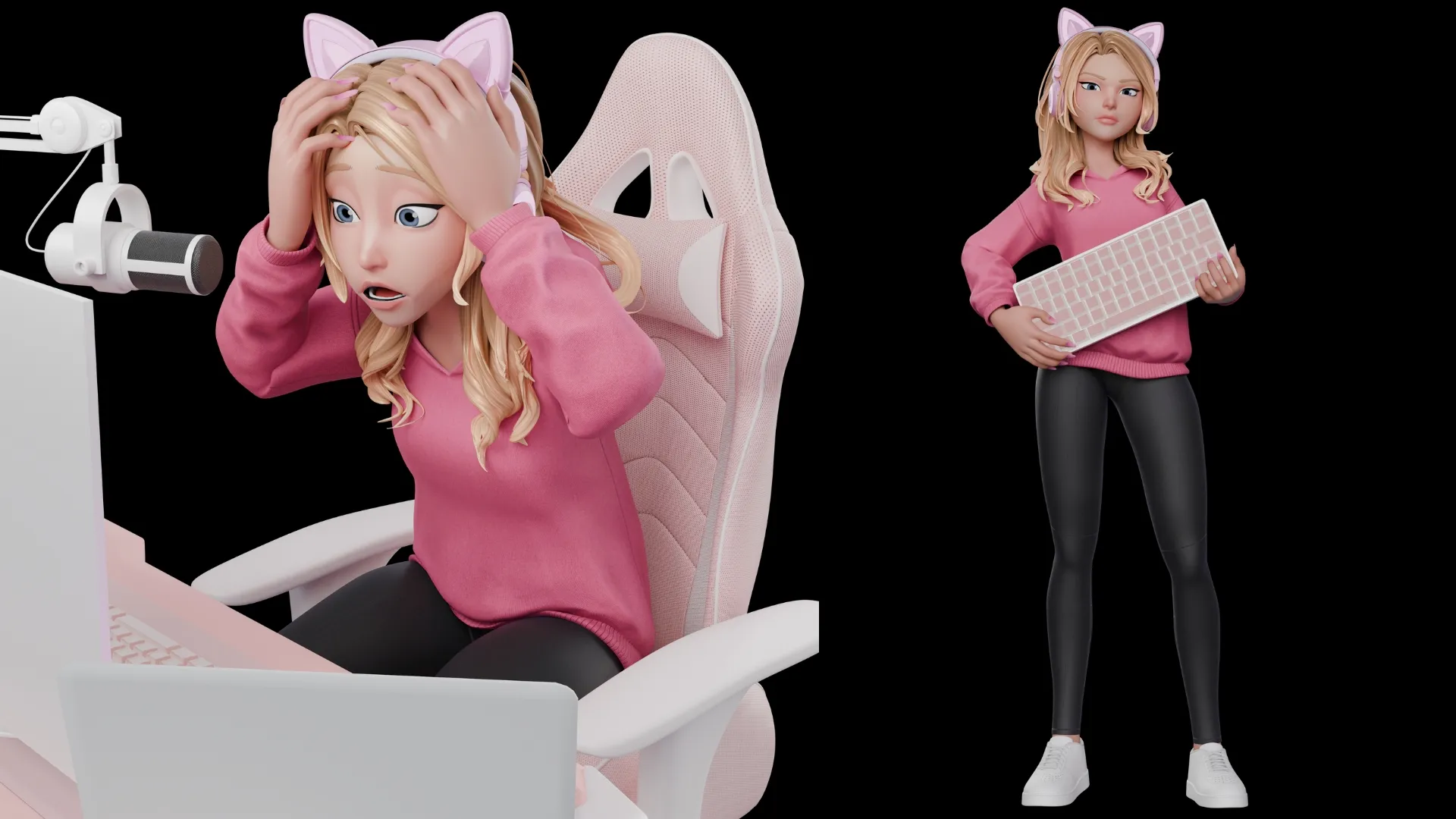 Gamer Girl White Woman 3D character closeup 3